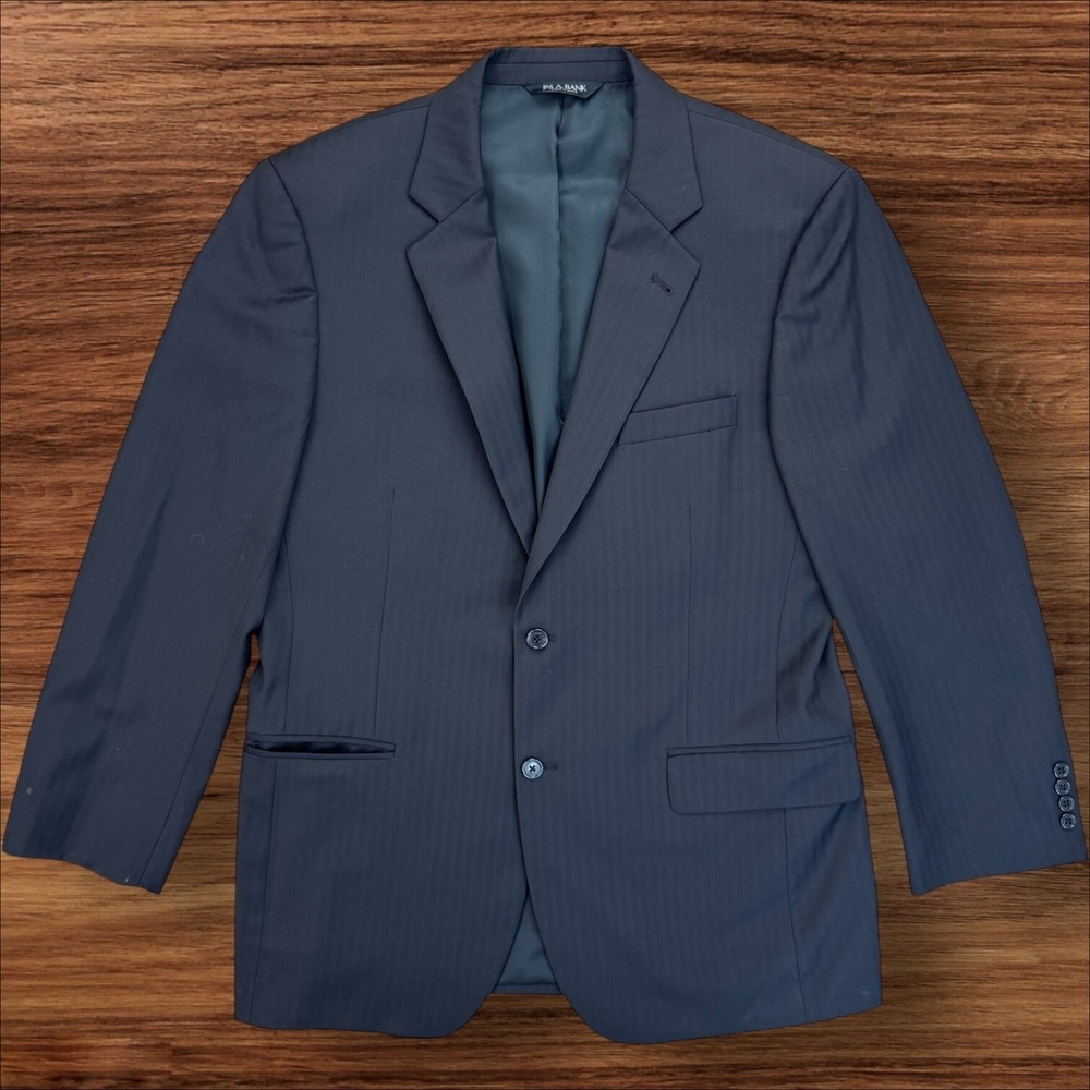 Jos A Bank Blazer 42R Signature‎ Collection Black Herringbone Two Button Jacket